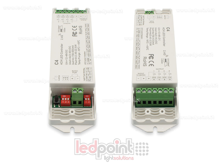 Receptor controlador monocromático, CCT, RGB y RGBW con interruptor 12/48V, 4ch*150-500mA corriente constante RF 2.4G  SK-C4(150-500)