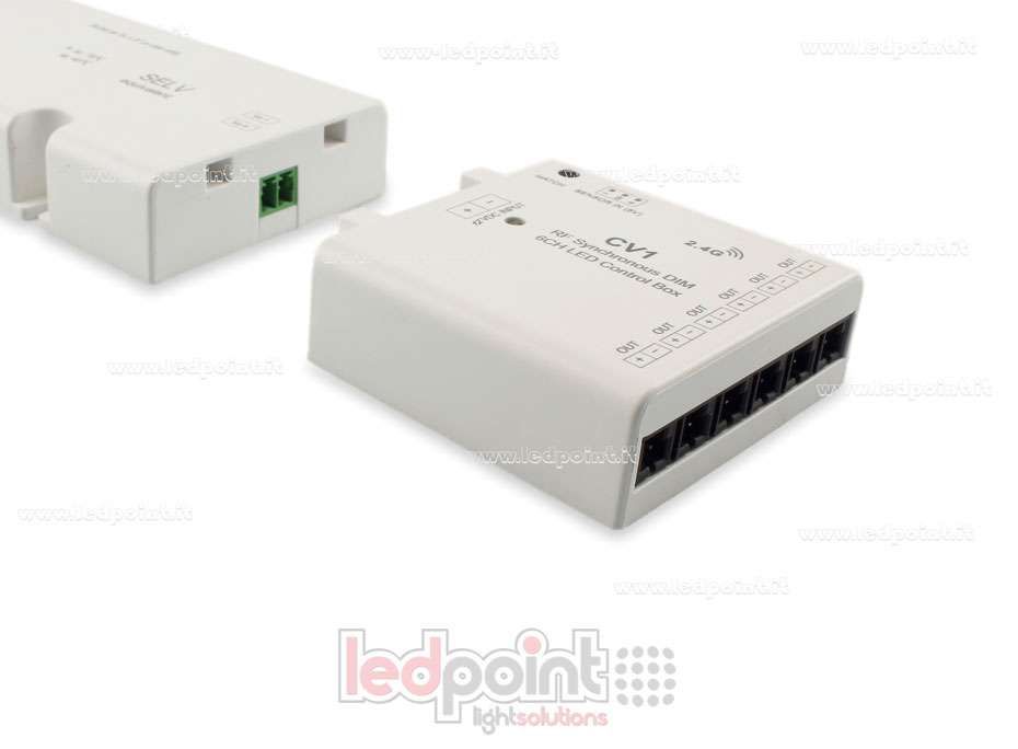 Interfaz dimmer 6ch 60W 12V-24V, RF 2.4GHz con entrada para sensor SK-CV1-12v Interfaz dimmer 6ch 60W 12V-24V, RF 2.4GHz con entrada para sensor SK-CV1-12v