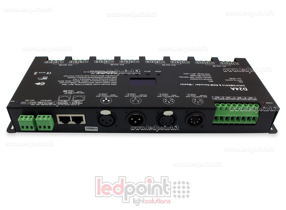 Descodificador DMX 512 con pantalla oled, 24 canales de 5A cada uno, voltaje 12-24V DC  SK-D24A