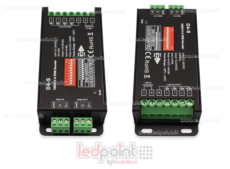 DMX 512 descodificador , 4 canales de 6A cada uno, tensión 12-24V DC SK-D4-S