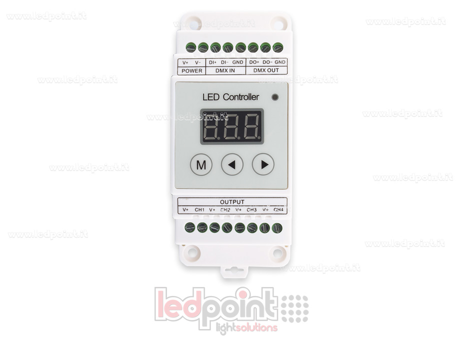 DMX 512 descodificador carril DIN, 4 canales de 5A cada uno, tensión 12-24V DC SK-D4