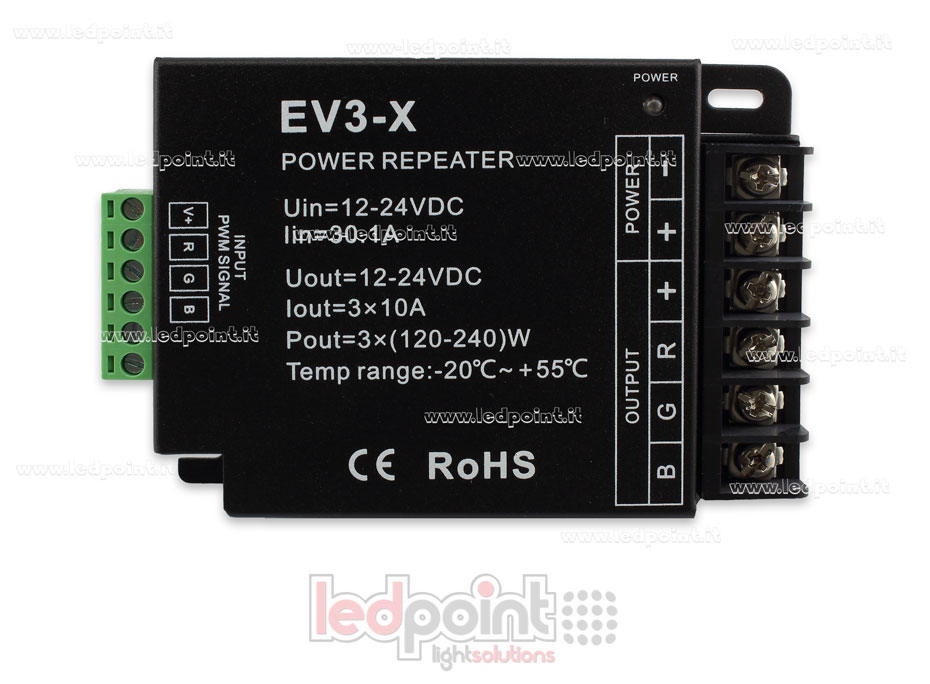 Amplificador RGB 12-24V 30A (3 canales de 12A) SK-EV3-X Amplificador RGB 12-24V 30A (3 canales de 12A) SK-EV3-X
