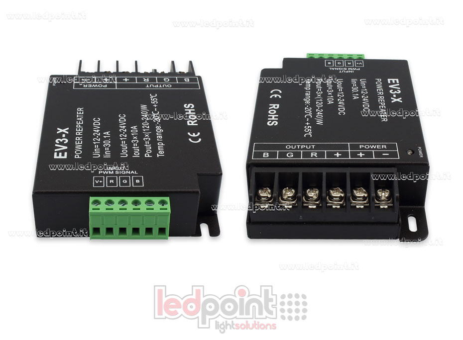 Amplificador RGB 12-24V 30A (3 canales de 12A) SK-EV3-X Amplificador RGB 12-24V 30A (3 canales de 12A) SK-EV3-X