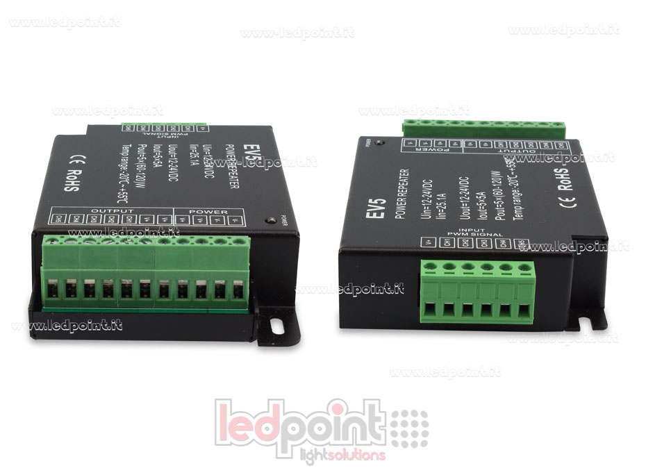Amplificador RGBCCT 12-24V 25A (5 canales de 5A) SK-EV5 Amplificador RGBCCT 12-24V 25A (5 canales de 5A) SK-EV5