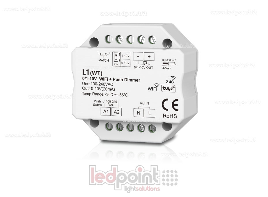 Receptor dimmer monocromo de 1 canal 0/1-10V WIFI, push dim AC, RF 2.4G, para caja de empalmes mural SK-L1(WT)