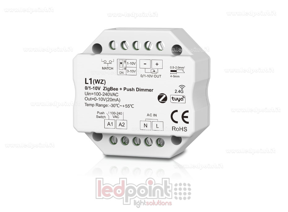 Receptor regulador monocromático de 1 canal 0/1-10V Zigbee, push dim AC, RF 2.4G, para caja de derivación de pared SK-L1(WZ)