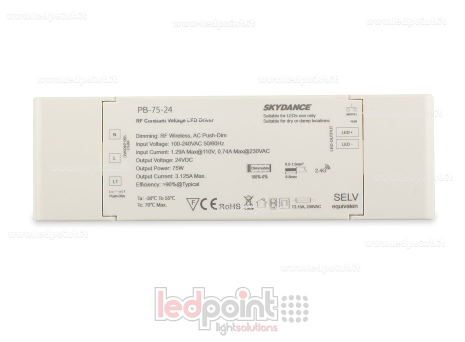 Fuente de alimentación 75W 24V  Wireless, Push-Dim SkyDance SK-PB-75-24