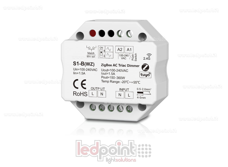 Triac monocromo y controlador ZigBee 100/230V, push dim AC, WiFi, RF 2.4G, para caja de conexiones mural SK-S1-B(WZ)