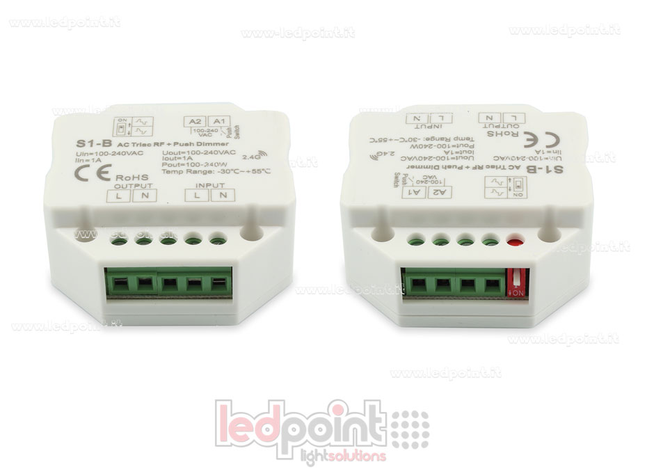 Kit mando + controlador monocromático con interruptor triac 100/230V, RF 2.4G SK-S1-B+R1 Kit mando + controlador monocromático con interruptor triac 100/230V, RF 2.4G SK-S1-B+R1