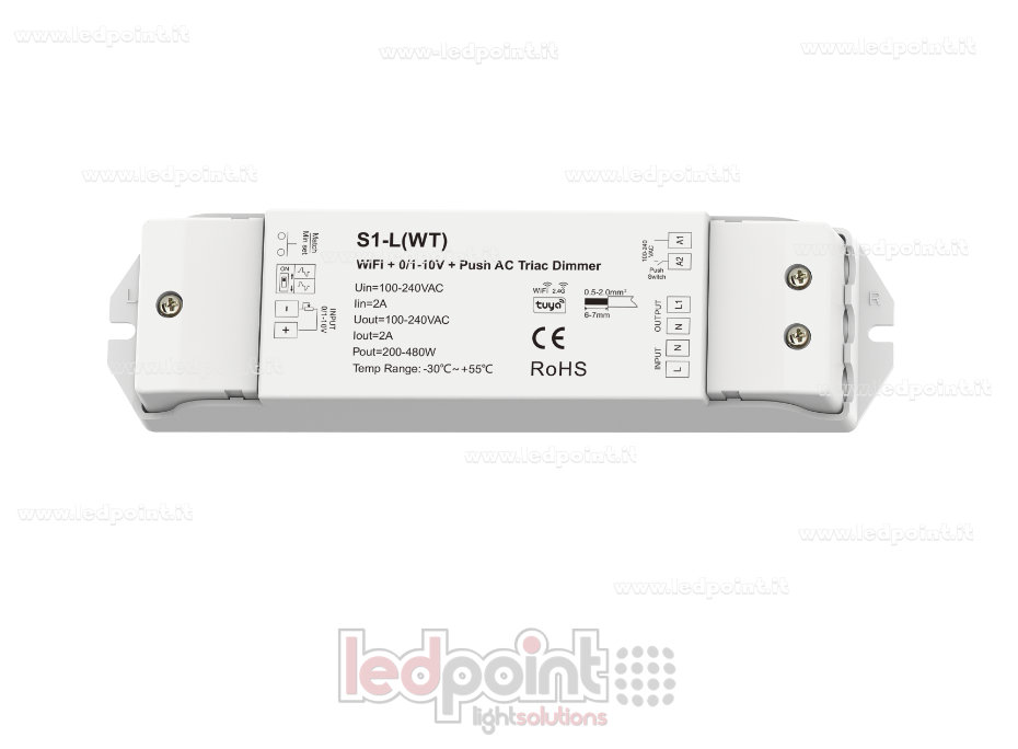 Dimmer AC por corte de fase, 100-240V CA, 1 canal*2A, WiFi + 0/1-10V + Pulsador SK-S1-L(WT)