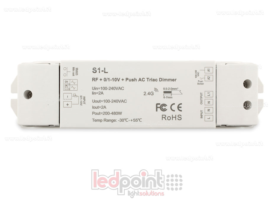 Controlador monocromático con interruptor triac 100/230V, RF 2.4G, 0/1-10V, Push AC SK-S1-L Controlador monocromático con interruptor triac 100/230V, RF 2.4G, 0/1-10V, Push AC SK-S1-L