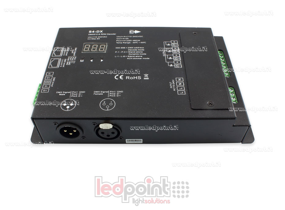 DMX 512 descodificador, 4 canales de 2A cada uno, tensión 110-240VAC SK-S4-DX