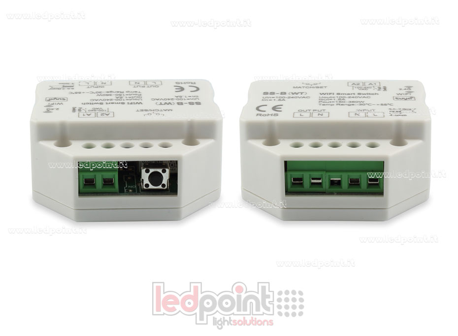 Controlador monocromático 100-240VAC, on/off, no dimerizable, 1.5A push switch, WiFi, RF 2.4G para caja de conexiones de pared SK-SS-B(WT)