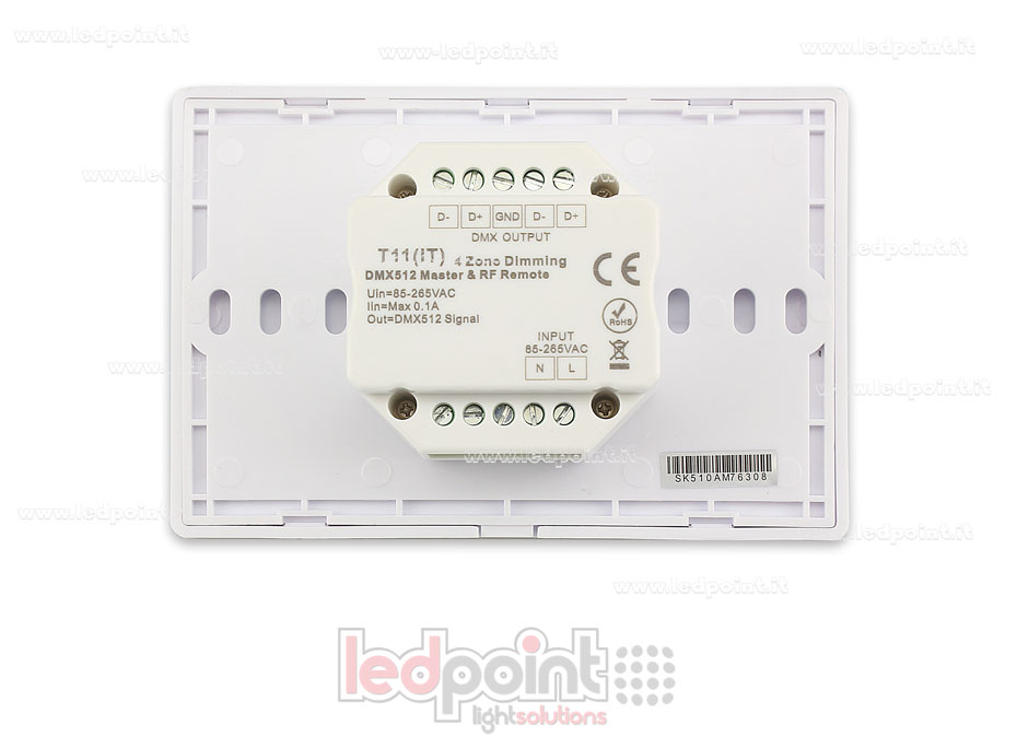 Master DMX y mando a distancia monocromático RF para pared blanco 4 zonas 120x80mm por caja 503 SK-T11(IT)-W