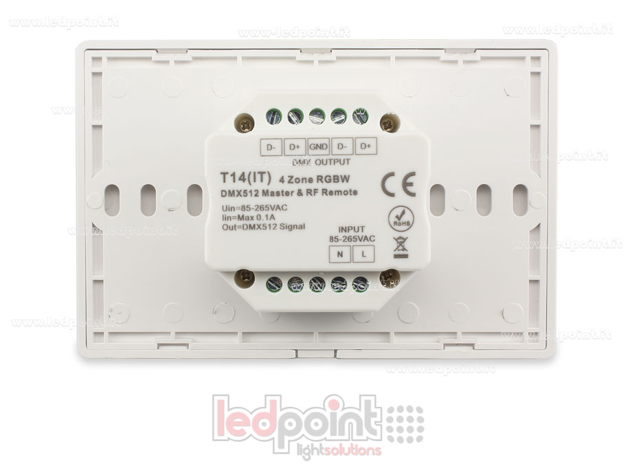 Mando a distancia master RGBW 4 zonas blanco para pared RF2.4G + DMX512 120*80 por caja 503 SK-T14(IT)-W