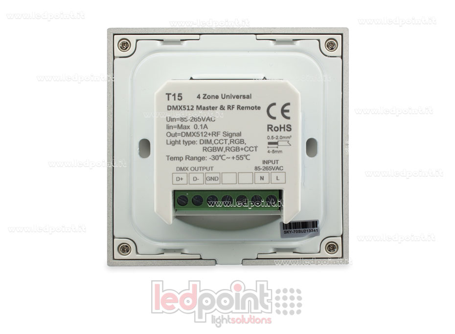 Mando a distancia master RGB+CCT 4 zonas blanco para pared RF2.4G + DMX512 SK-T15-W