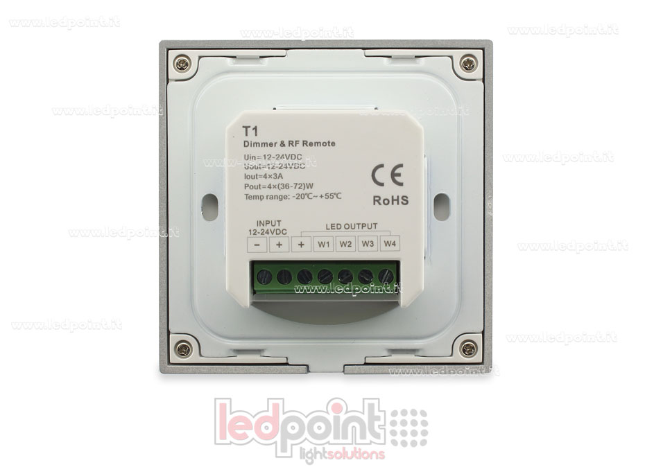 Controlador y mando a distancia de pared blanco monocromático táctil 4CH*3A 12-24VDC RF2.4G SK-T1