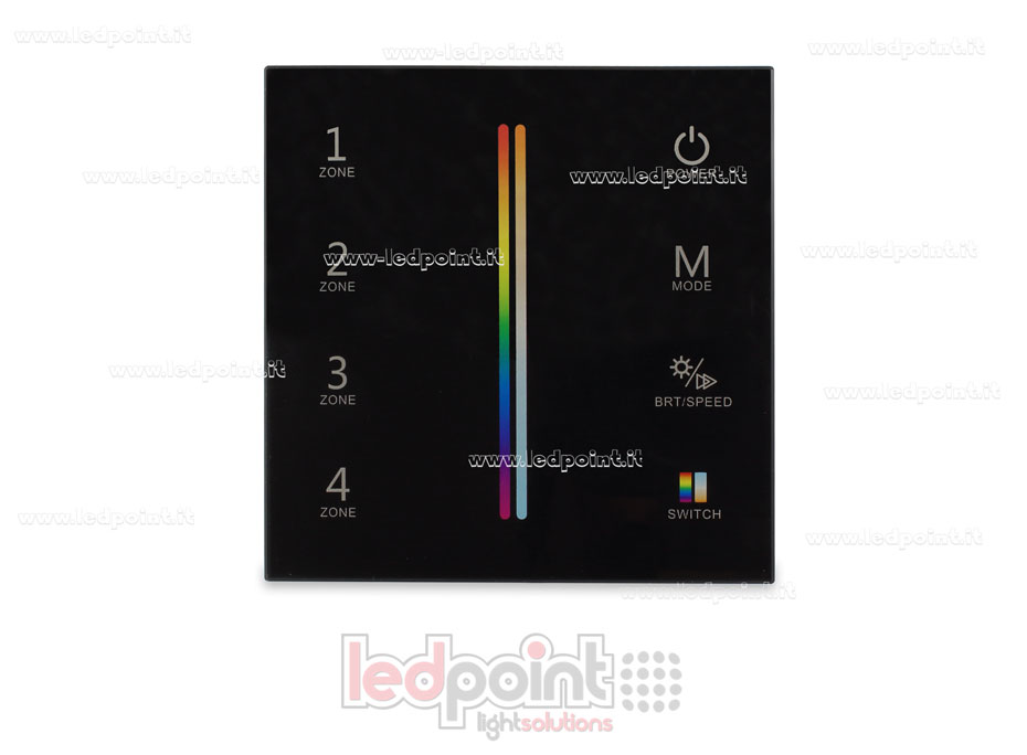 Mando de pared negro RGB/CCT 4 zonas RF2.4G SK-T25-B