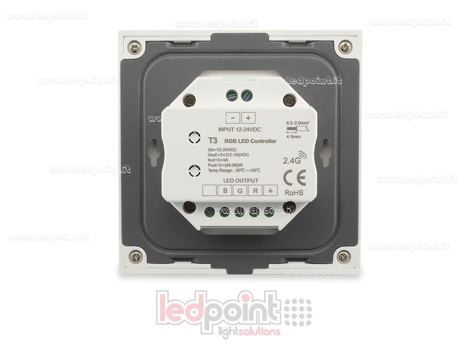 Controlador y mando de pared RF RGB 12-24V, 86x86mm SK-T3