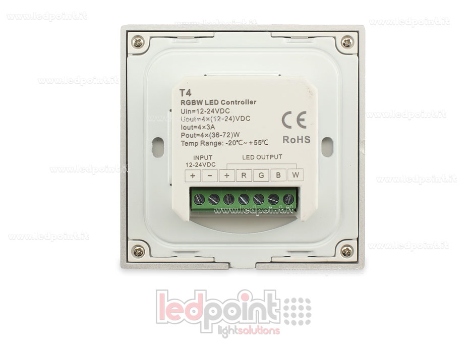 Controlador y mando a distancia RF de pared RGBW 12-24V, negro, 86x86mm SK-T4-W Controlador y mando a distancia RF de pared RGBW 12-24V, negro, 86x86mm SK-T4-W