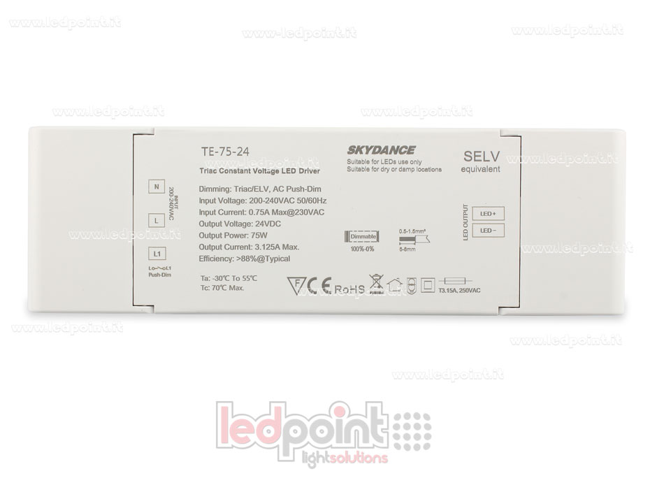 Fuente de alimentación 75W 24V CV Triac AC Push-Dim SkyDance SK-TE-75-24