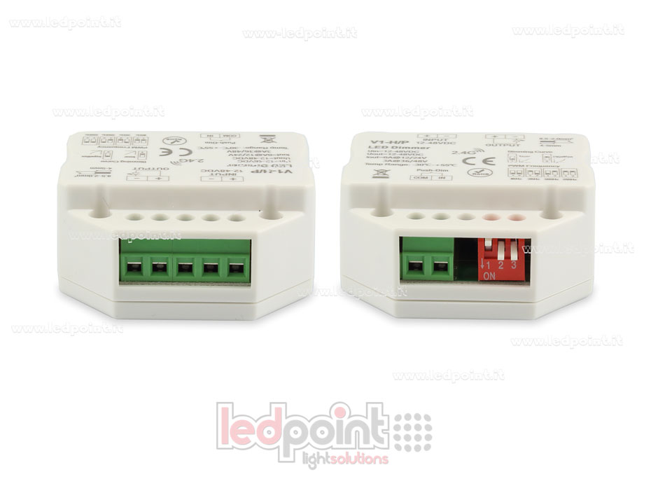 Controlador monocromático con interruptor para caje de conexiones de pared 1CH*4A/8A 12-48VDC, RF 2.4G con curva logarítmica o linear y frecuencia PWM seleccionable SK-V1-H/P