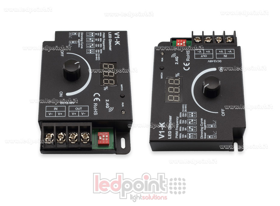 Controlador monocromático 12/48V con rueda, 1ch*20A, con curva logarítmica o linear y frecuencia PWM seleccionable. SK-V1-K Controlador monocromático 12/48V con rueda, 1ch*20A, con curva logarítmica o linear y frecuencia PWM seleccionable. SK-V1-K