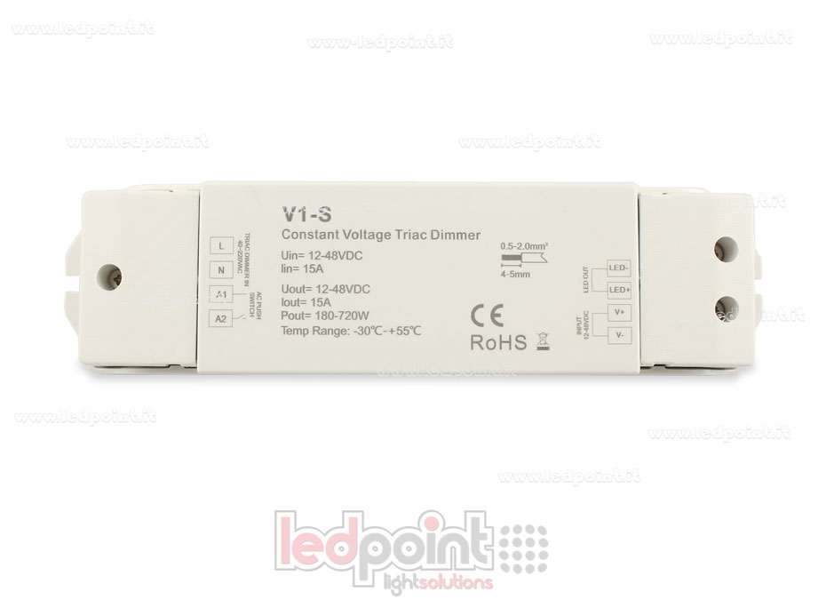 Dimmer monocromático con interruptor y triac 12/48V, 1ch*15A SK-V1-S Dimmer monocromático con interruptor y triac 12/48V, 1ch*15A SK-V1-S