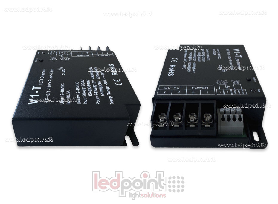 Receptor dimmer monocromático con interruptor, 0/1-10V, 12/24V, 1ch*20A, RF 2.4G SK-V1-T Receptor dimmer monocromático con interruptor, 0/1-10V, 12/24V, 1ch*20A, RF 2.4G SK-V1-T