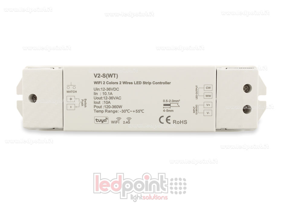 Receptor controlador para CCT con 2 hilos  12-36V, 1ch*10A, RF 2.4G SK-V2-S(WT)