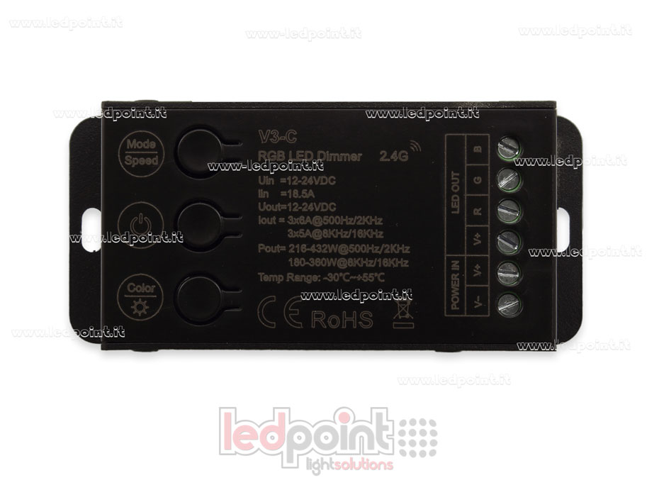 Controlador receptor RGB 12-24V, 3ch*6A con 3 interruptores y PWM seleccionable, RF 2.4G SK-V3-C Controlador receptor RGB 12-24V, 3ch*6A con 3 interruptores y PWM seleccionable, RF 2.4G SK-V3-C