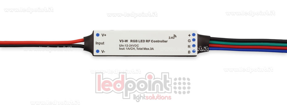 Mini dimmer receptor para instalación en perfiles de aluminio, RGB, 12/24V, 3ch 1A/CH, RF 2.4G SK-V3-W