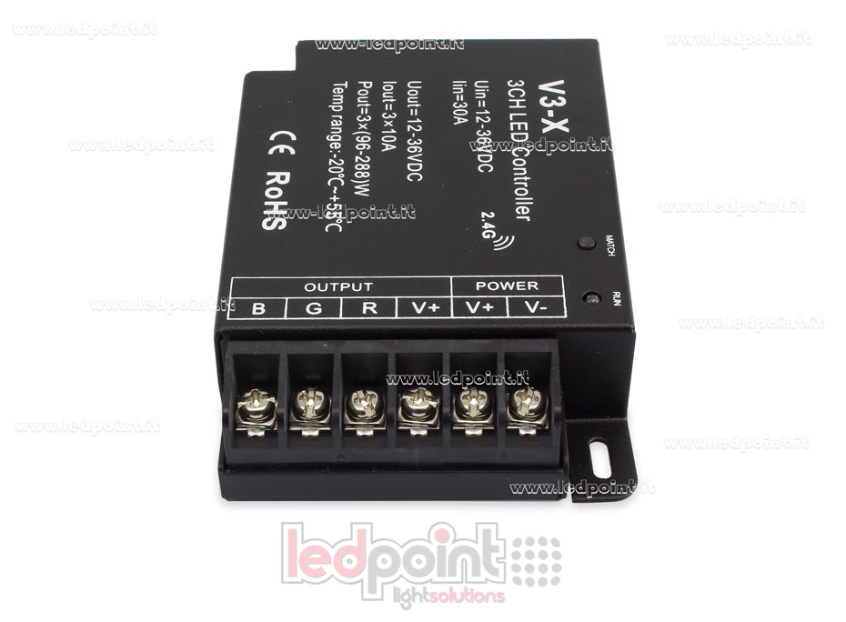 Controlador RGB 12-36V, 3ch*10A, RF 2.4G SK-V3-X Controlador RGB 12-36V, 3ch*10A, RF 2.4G SK-V3-X