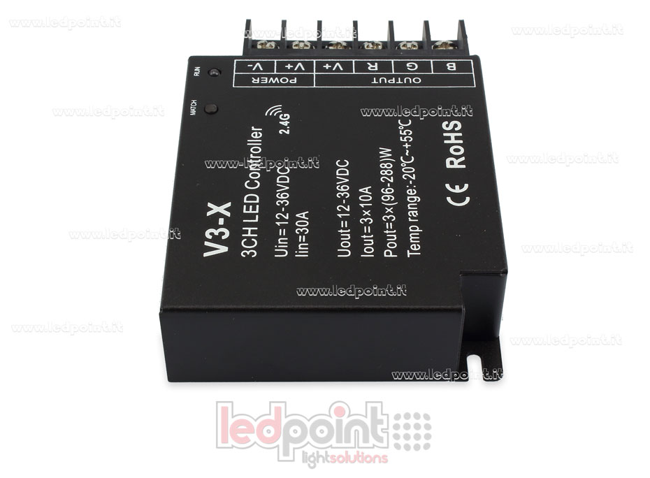 Controlador RGB 12-36V, 3ch*10A, RF 2.4G SK-V3-X Controlador RGB 12-36V, 3ch*10A, RF 2.4G SK-V3-X