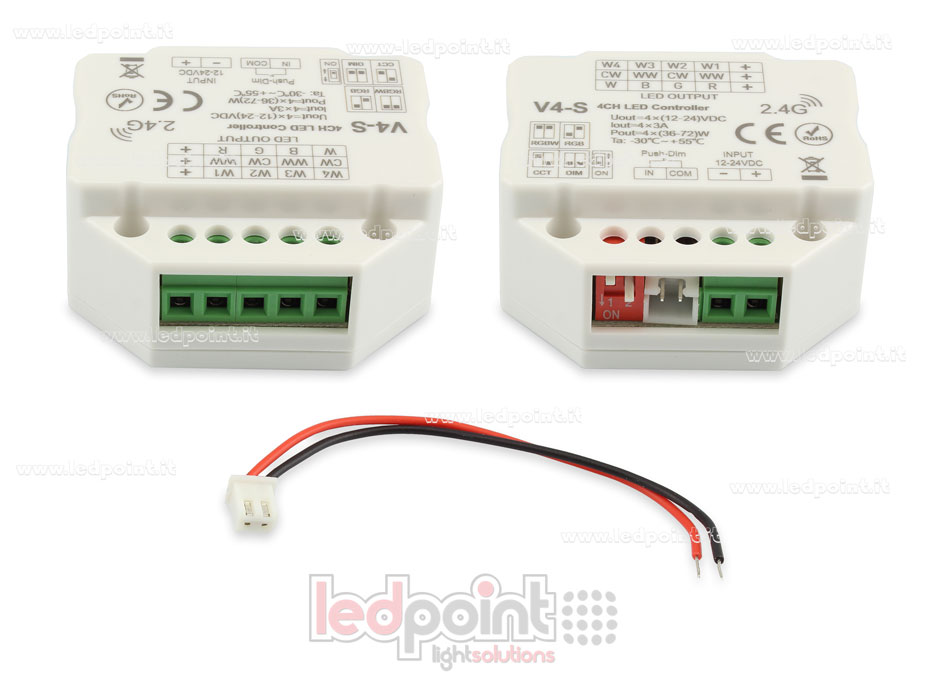 Receptor Controlador RGBW con interruptor/Triac 12/24V, 4ch*3A, RF 2.4G, Instalación en caja para interruptores de pared SK-V4-S Receptor Controlador RGBW con interruptor/Triac 12/24V, 4ch*3A, RF 2.4G, Instalación en caja para interruptores de pared SK-V4-S
