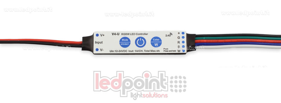 Ricevitore controller mini RGBW 12/24V, 4ch 75W SK-V4-U Ricevitore controller mini RGBW 12/24V, 4ch 75W SK-V4-U