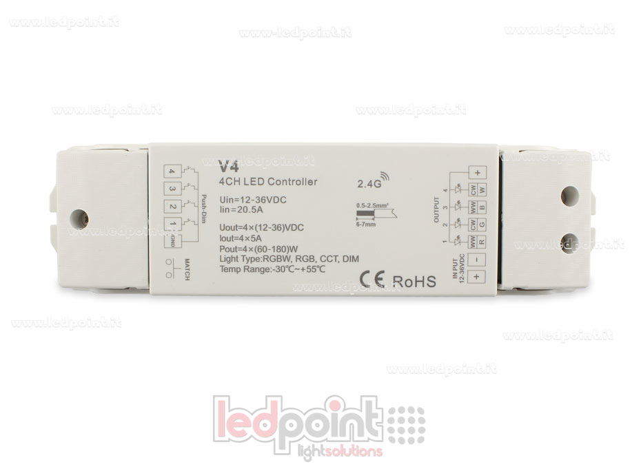 Controlador RGBW 12/48V, 4ch*5A, RF 2.4G SK-V4