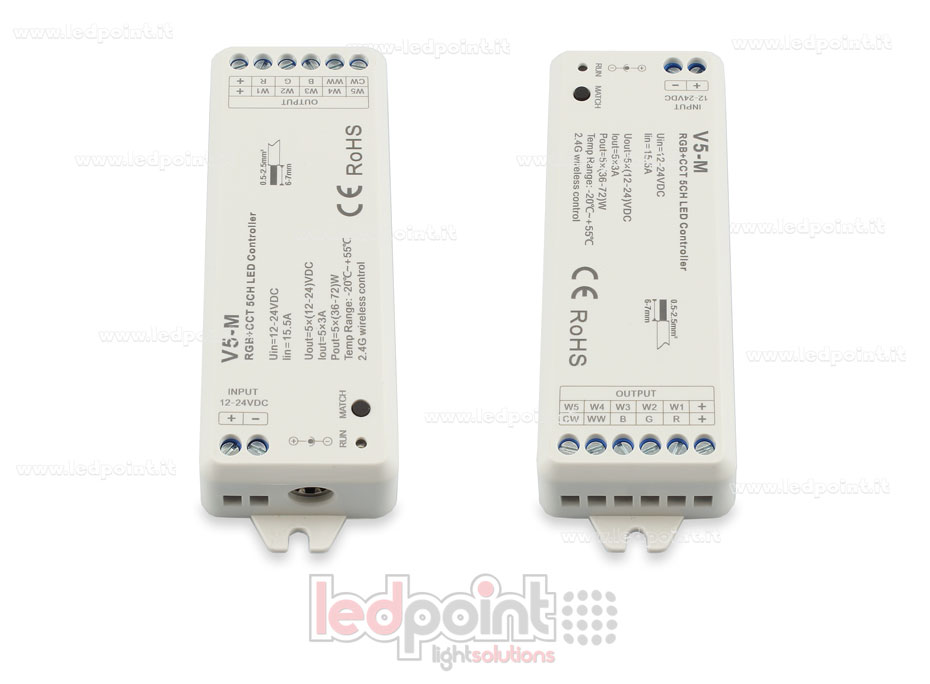 Controlador RGB+CCT 12/24V, 5ch*3A, RF 2.4G SK-V5-M Controlador RGB+CCT 12/24V, 5ch*3A, RF 2.4G SK-V5-M
