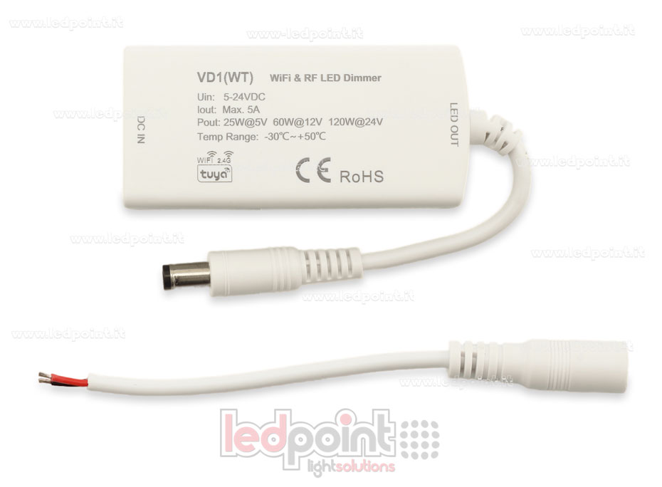Receptor dimmer monocromático con 3 interruptores 5/24V, 1ch*5A, Wi-Fi y RF 2.4G SK-VD1(WT)