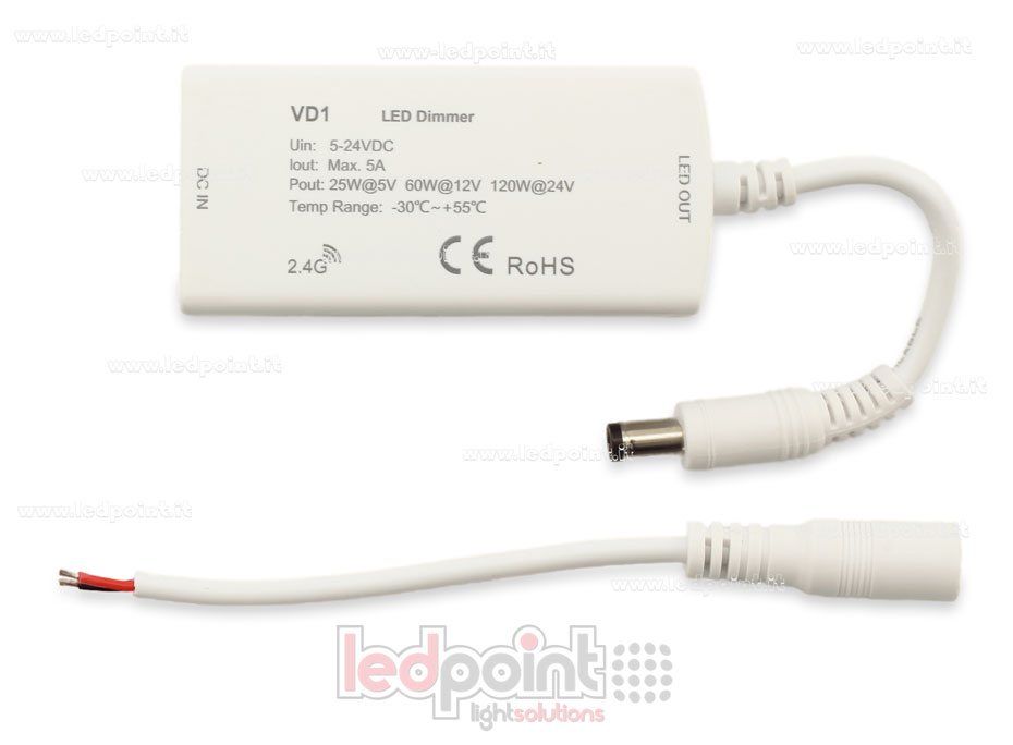 Receptor dimmer monocromático con 3 interruptores 5/24V, 1ch*5A, RF 2.4G SK-VD1 Receptor dimmer monocromático con 3 interruptores 5/24V, 1ch*5A, RF 2.4G SK-VD1